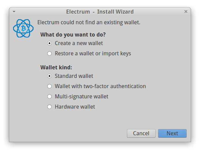 select type of Electrum wallet