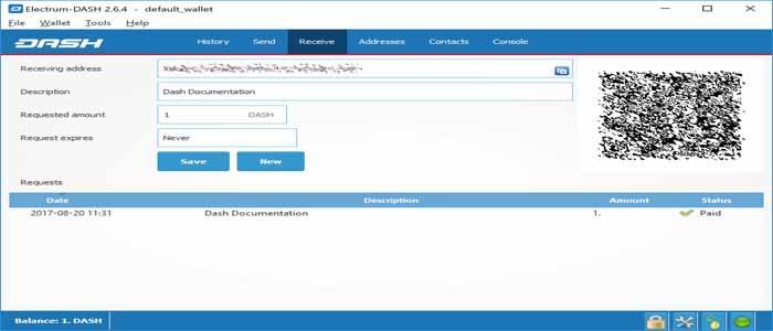electrum dash receive payments